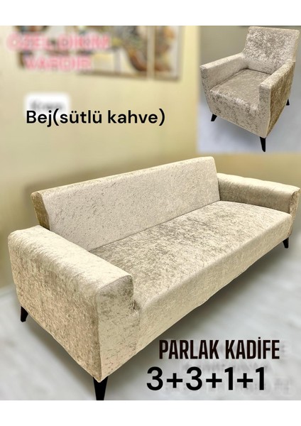 Kadife 3 3 1 1 Lastikli Kanepe Örtüsü | Lastikli Koltuk Örtüsü | Koltuk Kılıfı Takımı Bej Renk