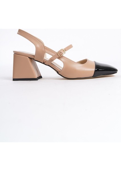 Tenba Çift Renkli Mary Jane Siyah Rugan Ten Mat Kalın Topuklu Küt Burun Bantlı Ayakkabı fırsatları