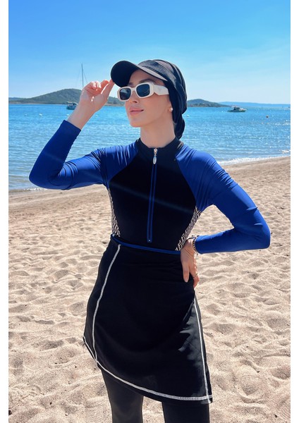 3 Farklı Şekilde Giyilebilir Likralı Tesettür Mayo Collar 4455 Siyah Remsa Mayo