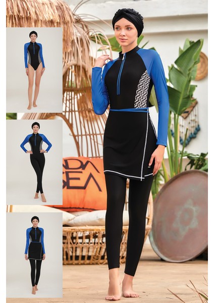 3 Farklı Şekilde Giyilebilir Likralı Tesettür Mayo Collar 4455 Siyah Remsa Mayo fiyatları