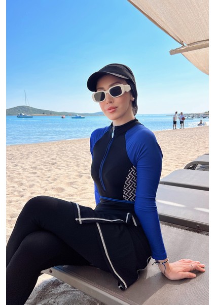 3 Farklı Şekilde Giyilebilir Likralı Tesettür Mayo Collar 4455 Siyah Remsa Mayo modelleri