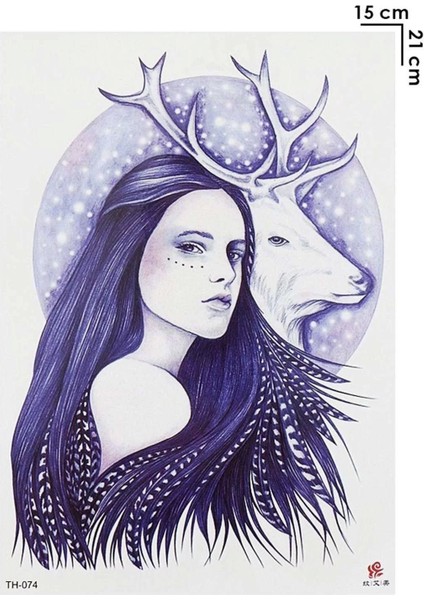 Geçici Kadın Modelli ve Geyik Dövme Tattoo