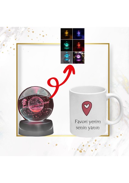 Satürn Işıklı Cam Küre Tasarım Kupa Hediye Seti 47