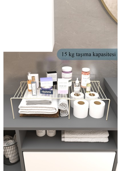 Genişletilebilir Raf Ayarlanabilir Dolap Içi Düzenleyici Mutfak Düzenleyici Banyo Düzenleyici Bej