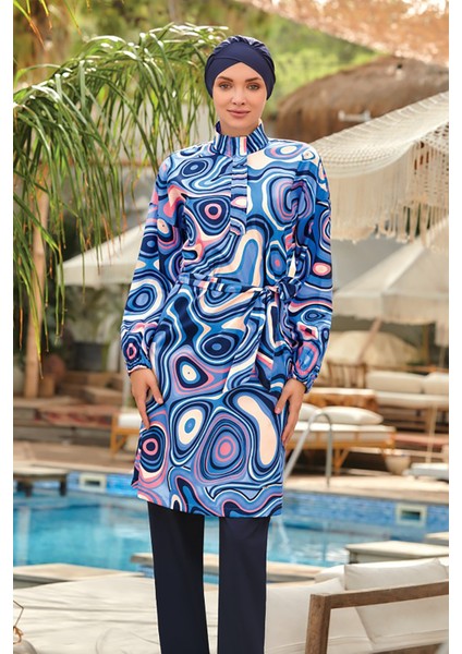 Paraşüt Tam Kapalı Tesettür Mayo Felix 1332 Koyu Lacivert Remsa Mayo