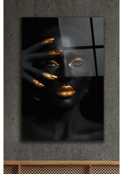 Altın Kadın Dekoratif Cam Tablo