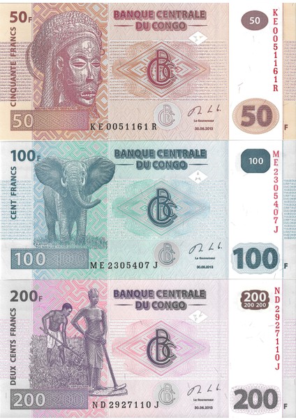 Demokratik Kongo 50/100/200 Frank 2013 Yılı Yabancı Kağıt Para Seti Çil (Unc) Koleksiyon Para