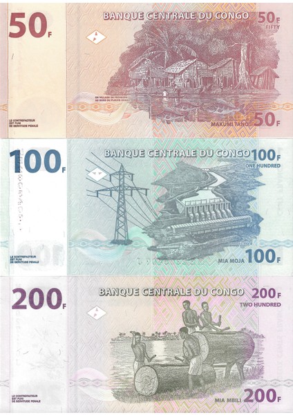 Demokratik Kongo 50/100/200 Frank 2013 Yılı Yabancı Kağıt Para Seti Çil (Unc) Koleksiyon Para fiyatları