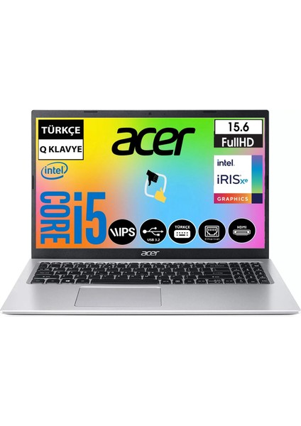 Aspire 3 A315-58 Intel Core I5-1135G7 8gb 512GB SSD Freedos 15,6" Intel Iris Xe Graphics IPS Fhd Taşınabilir Bilgisayar+Snertech Çanta