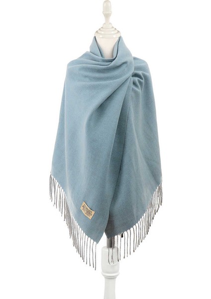 Mavi Bej Çift Taraflı Kışlık Şal