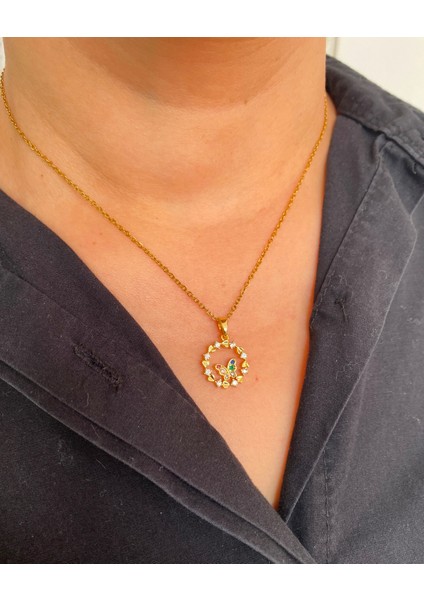 Altın Kaplama Zirkon Taşlı Kelebek Figürlü Zincir Çelik Kolye Kararmaz Kadın Kolye