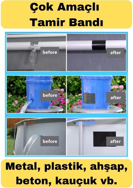 Çok Amaçlı Su Geçirmez Sızdırmaz Dayanıklı Boru Çatlak Onarım Izolasyon Siyah Tamir Bandı 48MM 10MT fiyatları