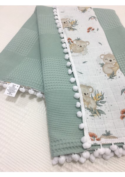 Muslin Kumaş ,pikeli ve Ponponlu , %100 Pamuklu Çok Amaçlı Bebek Battaniyesi