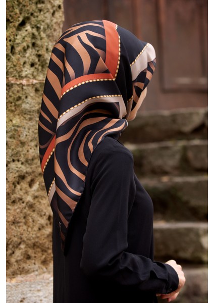 Twill Ipek Eşarp Zebra Desenli, Gold, Siyah 10581-0011