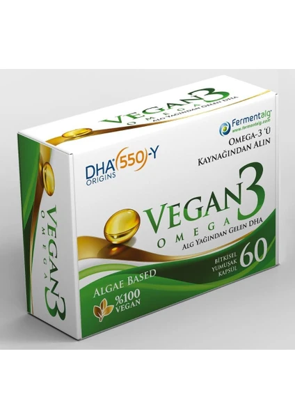 Vegan3 Omega Mikroalglerden Elde Edilen Bitkisel İçerikli OMEGA-3 DHA