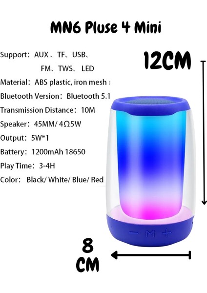 Pluse 4 Mini Taşınabilir Bluetooth Hoparlör. Işıklı Bluetooth Hoparlör. Kablosuz Bluetooth Hoparlör.temperli Camdan Üretilmiş Bluetooth Hoparlör