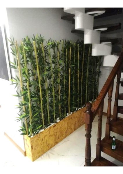 Yapay Bambu Ağacı 1.60 mt Boy Bamboo Çiçek 2 Adet Fiber Boy 75 cm Ahşap Osb Saksıda