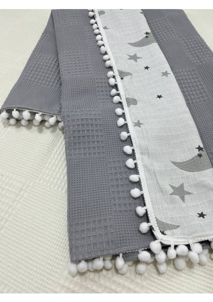 Muslin Kumaş ,pikeli ve Ponponlu , %100 Pamuklu Çok Amaçlı Bebek Battaniyesi