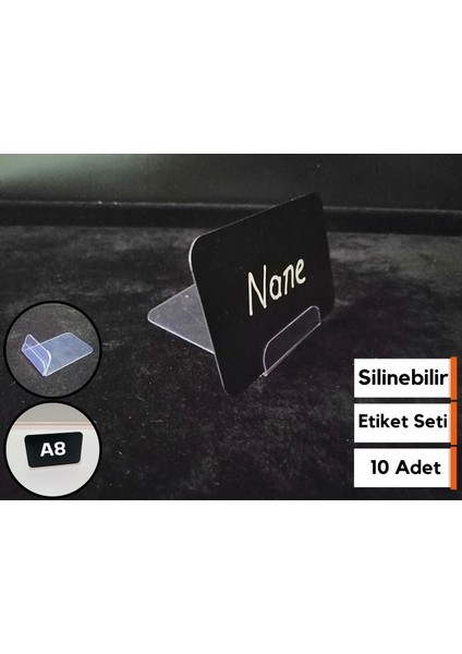 Dekoratif Siyah Etiket Seti A8 (7,5x5 cm) Silinebilir Karatahta Ayaklı Vitrin Etiket Takımı Fiyat Ürün Etiketi İsimlik Seti