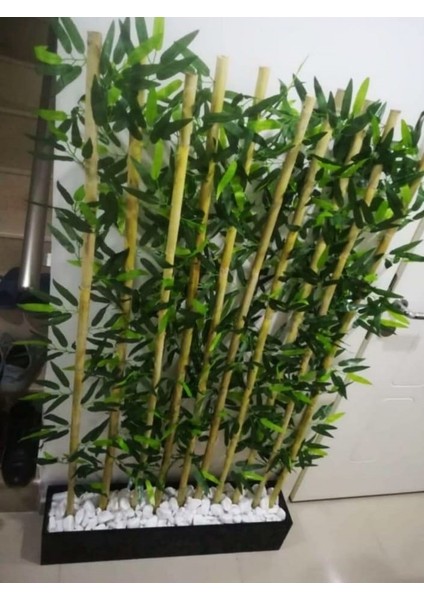 Yapay Bambu Ağacı 1.50 mt Boy Bamboo Seperatör Ahşap Antrasit Gri 100 cm Saksı Iç Mekan