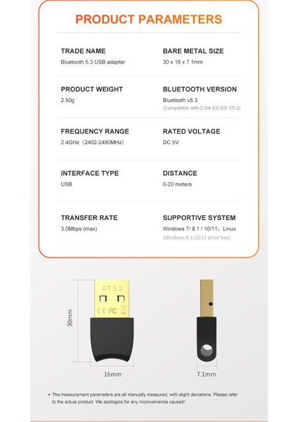 Zrh Bluetooth Adaptör V 5.3 USB Bluetooth Adaptörü Dongle