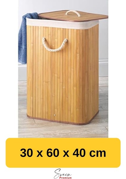 Kapaklı El Yapımı Dekoratif Modern Doğal Ahşap Bambu Banyo Kirli Çamaşır Sepeti 40 x 30 x 60 cm fiyatları