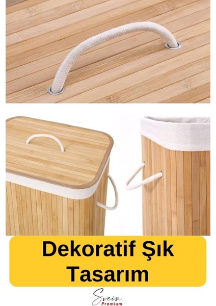 Kapaklı El Yapımı Dekoratif Modern Doğal Ahşap Bambu Banyo Kirli Çamaşır Sepeti 40 x 30 x 60 cm modelleri
