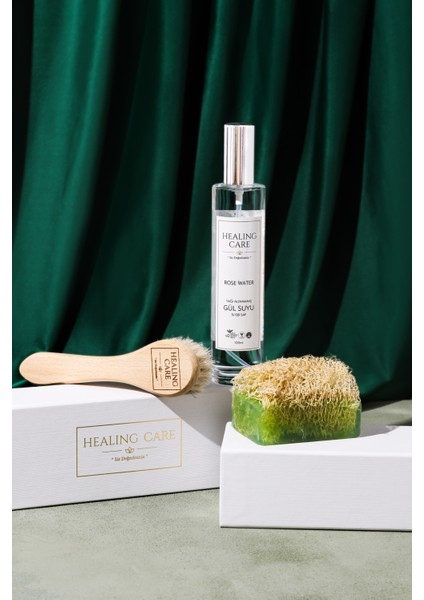 Doğal 3'Lü Bakım Seti Saf Gül Suyu + Yüz Masaj Fırçası + Doğal Kabak Lifli Aloe Vera Sabun