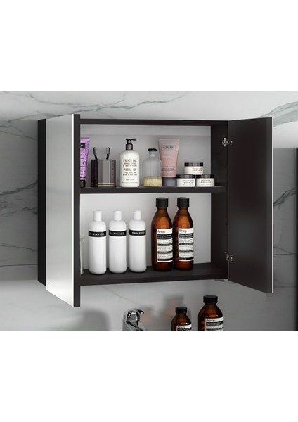 Alfa Banyo Viola-Siyah (65+35) 100 cm Mdf Boy Dolaplı Lavabolu Banyo Dolabı Takımı**demonte Değil*