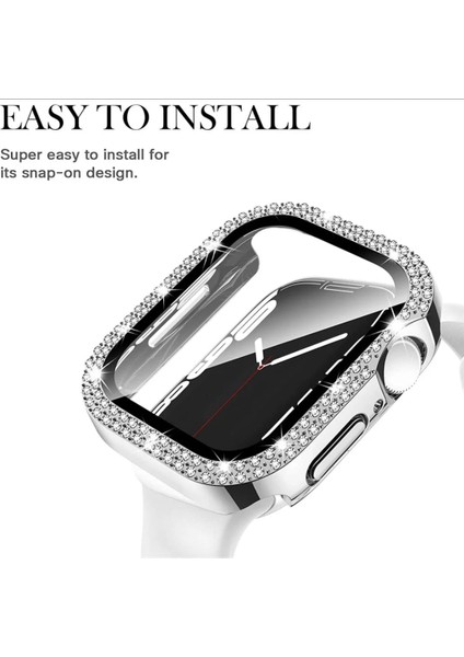 Apple Watch Elmas Cam+Kasa Koruyucu 45MM Zarif Şık Tasarım Akıllı Saat Koruyucu Kılıfı modelleri