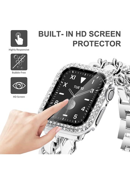 Apple Watch Elmas Cam+Kasa Koruyucu 45MM Zarif Şık Tasarım Akıllı Saat Koruyucu Kılıfı fırsatları