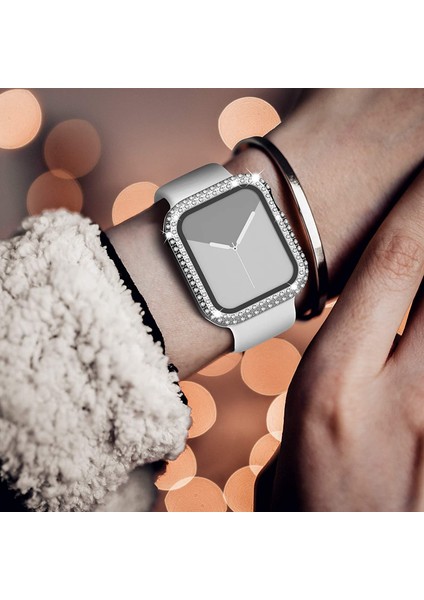 Apple Watch Elmas Cam+Kasa Koruyucu 45MM Zarif Şık Tasarım Akıllı Saat Koruyucu Kılıfı indirimleri