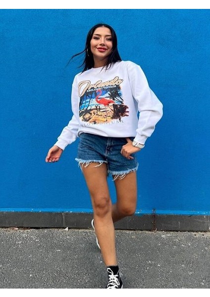 Flamingo Baskılı Şardonlu Sweatshirt