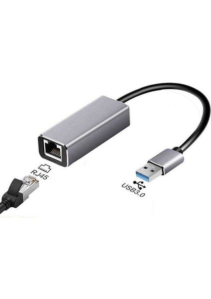 USB 3.0 - 10/100/1000 Mbps RJ45 Ethernet Çevirici Adaptör Alüminyum Kasa