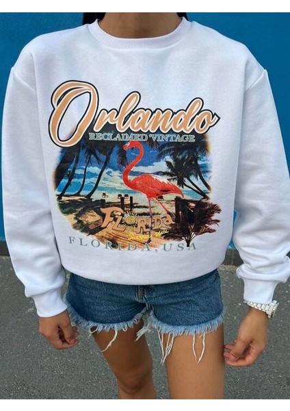 Flamingo Baskılı Şardonlu Sweatshirt