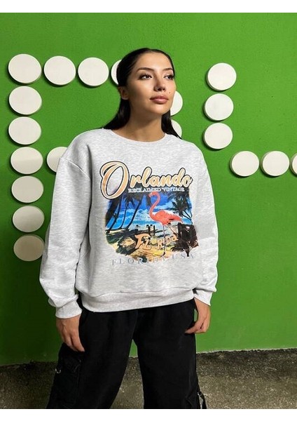 Flamingo Baskılı Şardonlu Sweatshirt