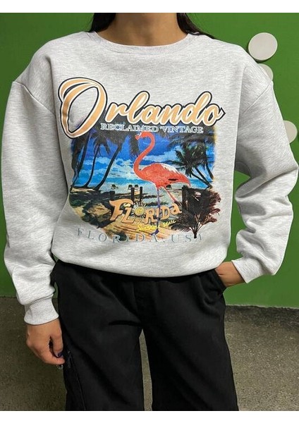 Flamingo Baskılı Şardonlu Sweatshirt