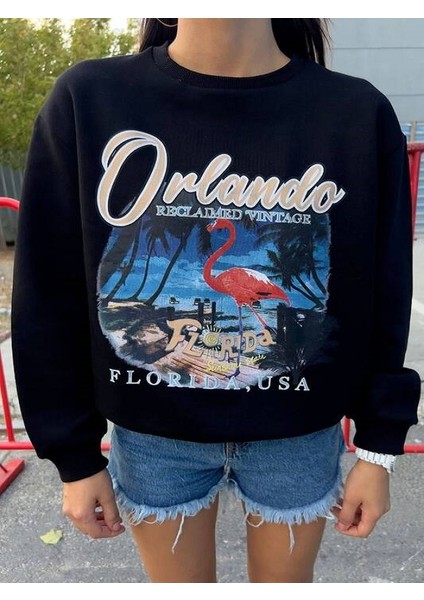 Flamingo Baskılı Şardonlu Sweatshirt