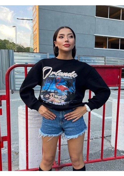 Flamingo Baskılı Şardonlu Sweatshirt