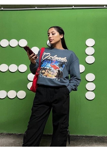 Flamingo Baskılı Şardonlu Sweatshirt