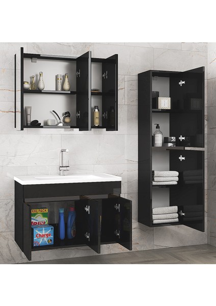 Viola3-Siyah (100+35) 135 cm Mdf-Aynalı Seramik Lavabolu Banyo Dolabı Takımı**demonte Değil** fiyatları