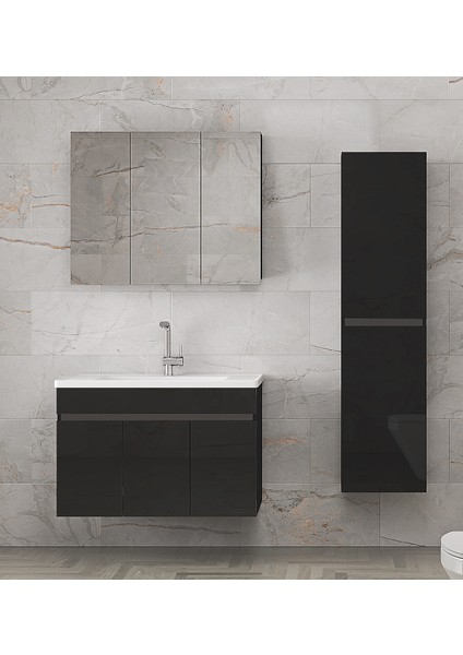 Viola3-Siyah (100+35) 135 cm Mdf-Aynalı Seramik Lavabolu Banyo Dolabı Takımı**demonte Değil** modelleri