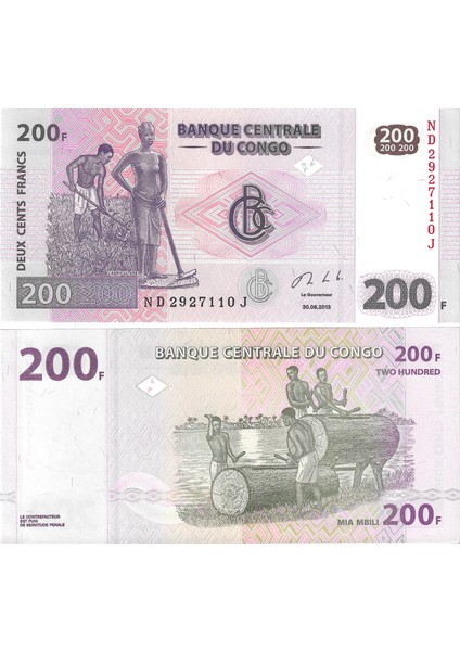 Demokratik Kongo 200 Frank 2013 Yılı Yabancı Kağıt Para Çil (Unc) Koleksiyon Para