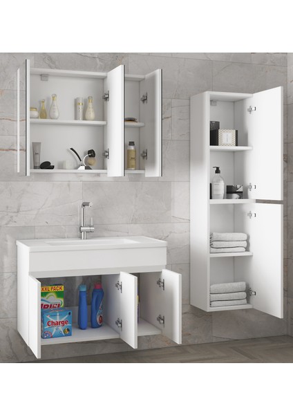 Viola3-Beyaz 100+35 cm Mdf-Aynalı Seramik Lavabolu Banyo Dolabı Takımı**demonte Değil** fiyatları