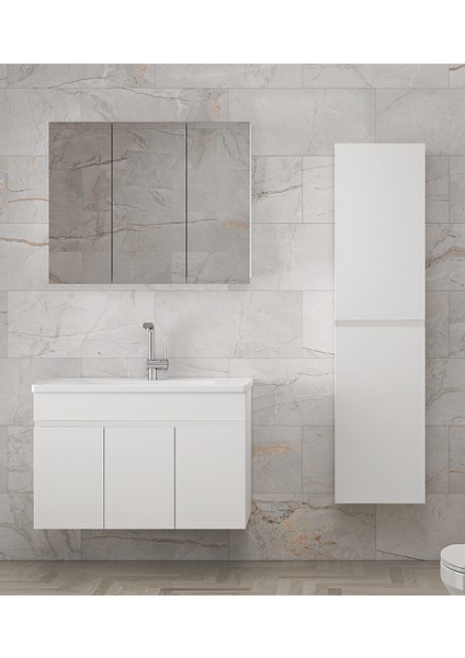 Viola3-Beyaz 100+35 cm Mdf-Aynalı Seramik Lavabolu Banyo Dolabı Takımı**demonte Değil** modelleri