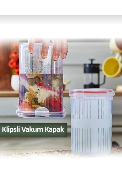 Plodna House Fresh Box Kapaklı Derin Süzgeçli Zeytinlik Turşuluk Saklama Kabı 1,5 Litre 2'li