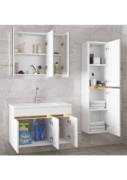 Alfa Banyo Viola3-S Beyaz (100+35) 135 cm Mdf-Ayna Dolaplı Seramik Lavabolu Banyo Dolabı Takımı**demonte Değil**