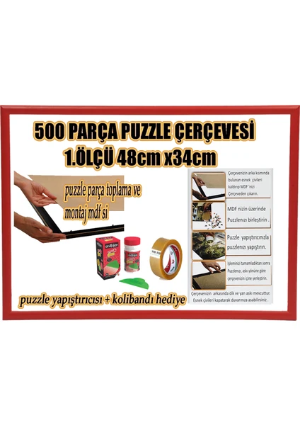 Puzzle Çerçevesi 48 x 34 cm Renk Kırmızı Çerçeve Genişliği 23 mm