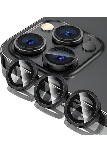 Apple iPhone 15 Pro - 15 Pro Max Uyumlu Siyah Kamera Lens Koruyucu