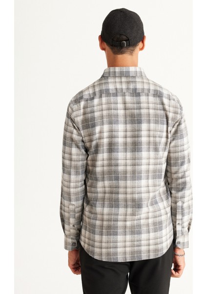 Slim Fit Düğmeli Yaka Gri - Beyaz Erkek Gömlek 4A2024100028 indirimleri